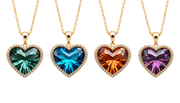 Elegant and Captivating Heart Shaped Gemstone Pendant Necklaces in a Variety of Vibrant Colors and Precious Metallic Finishes Exuding Romance and Luxury png - Powered by Adobe