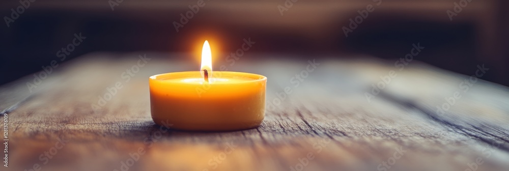 Poster bright candlelight illuminating a wooden surface in a cozy indoor setting during evening hours. gene