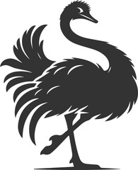 Ostrich in a playful pose, tilting its body animal silhouette vector