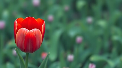 Obraz premium Single Red Tulip in a Green Meadow