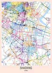 Obraz premium Shaoxing China City Map, downtown tourism, house art travel, scenic metropolis concept, travel art city, patriotic abstract banner