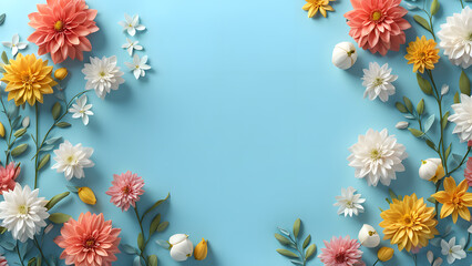 A blue background with a flowery border