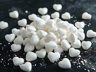 A close up of heart shaped white tablets