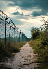 International Border Guarded by Fence and Security