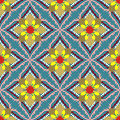 Ikat floral seamless pattern ethnic embroidery. Ikat ethnic oriental seamless traditional. Aztec style abstract vector illustration. Design for texture,fabric,clothing,wrapping,decoration. Background.