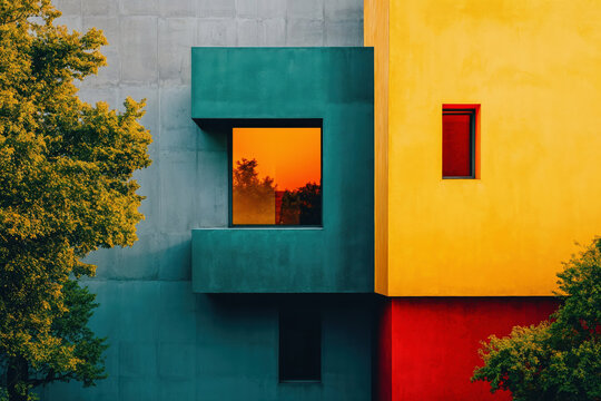 Bold Geometric Facade with Vibrant Colors