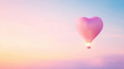 Fototapeta premium Romantic Pink Heart Shaped Hot Air Balloon Against a Pastel Sky