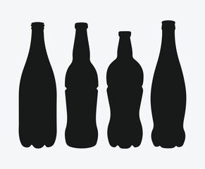 Bottle Silhouette Icon Set. Drink Bottle Outline Pack. Beverage Bottle Silhouettes. Minimalist Bottle Symbol Collection.