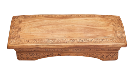 An elegant Quran stand made of carved wood, symbolizing faith