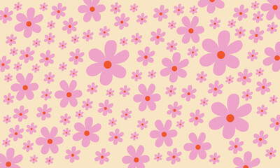 Retro Floral Pattern with Pink Daisies