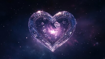 Obraz premium Heart Shaped Ice Crystal Floating in Dazzling Cosmic Background