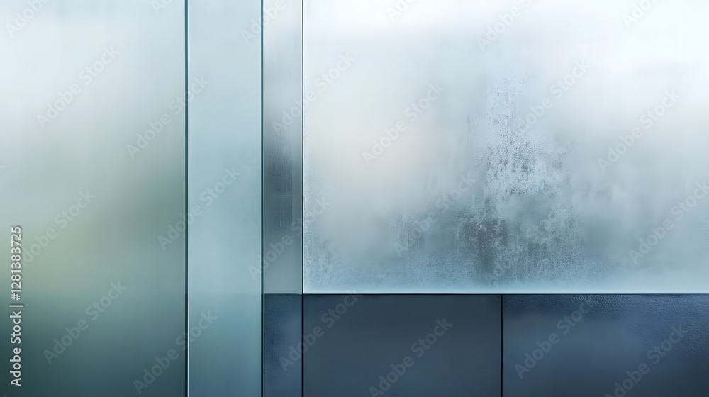 Poster Soft hazy and intriguing abstract image of window glass with overlapping layers of translucent and opaque textures geometric patterns and a moody atmospheric ambiance  The blurred diffused