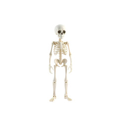 3d illustration of a human skeleton standing upright, high quality png isolated on transparent background