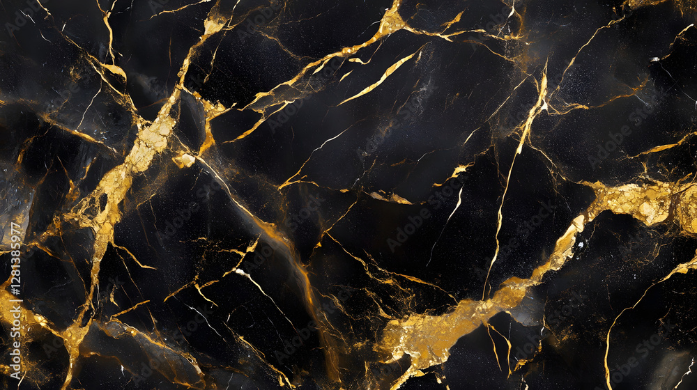 Poster striking dark marble texture with shimmering golden veins creating an abstract architectural backgro