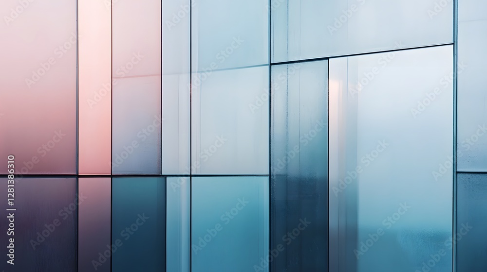 Poster striking geometric pattern of glass and steel architectural facade with clean minimal lines and seam