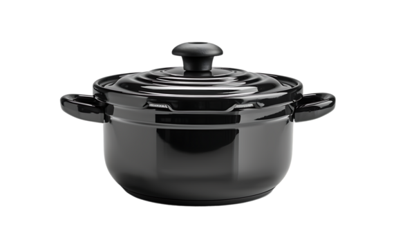 Black enameled cast iron pot with lid cooking kitchenware food photography recipe blog
