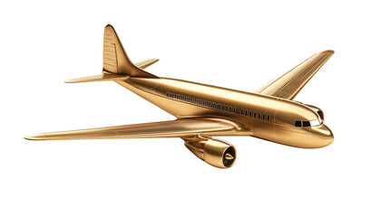 a golden airplane isolated on a transparent background