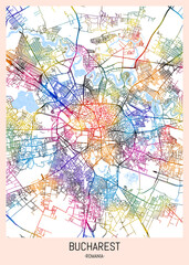 Bucharest Romania City Map, downtown tourism, house art travel, scenic metropolis concept, travel art city, patriotic abstract banner