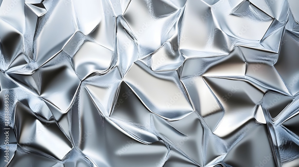 Poster striking metallic abstract geometric pattern with faceted polygonal shapes in shiny metallic gray an