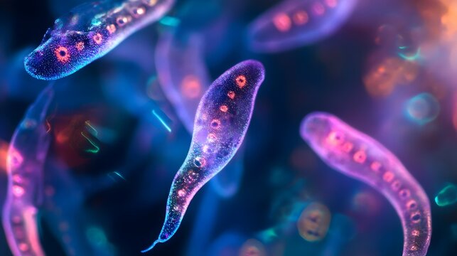 Microscopic Image of Trypanosoma brucei Protozoan Parasite at 1000x Magnification