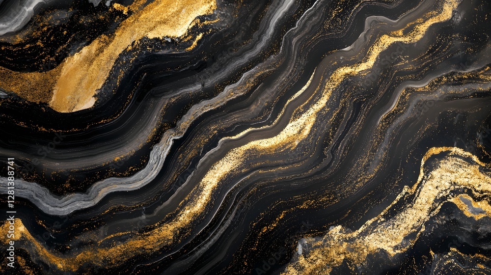 Leinwandbilder Stunning abstract background featuring a mesmerizing geode like marble texture with shimmering golden veins and contrasting black tones  The intricate layered pattern creates a captivating