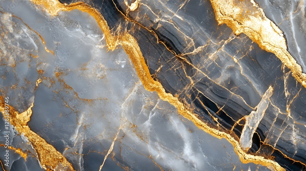 Aufkleber Stunning abstract background featuring a mesmerizing marble texture with intricate golden veins and fractal patterns