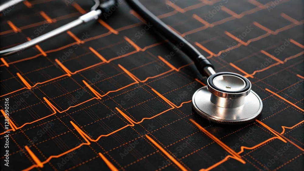 Aufkleber Stethoscope resting on an electrocardiogram displaying heart rhythm patterns.