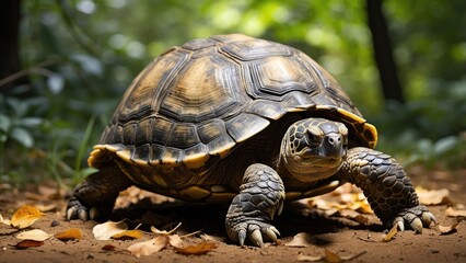 Fototapeta premium 1. **Giant Tortoise on Curieuse Island in the Seychelles Forest**