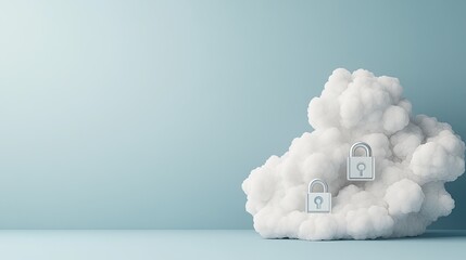 Cloud with a padlock represents digital security and data protection in online networks and advanced technology solutions