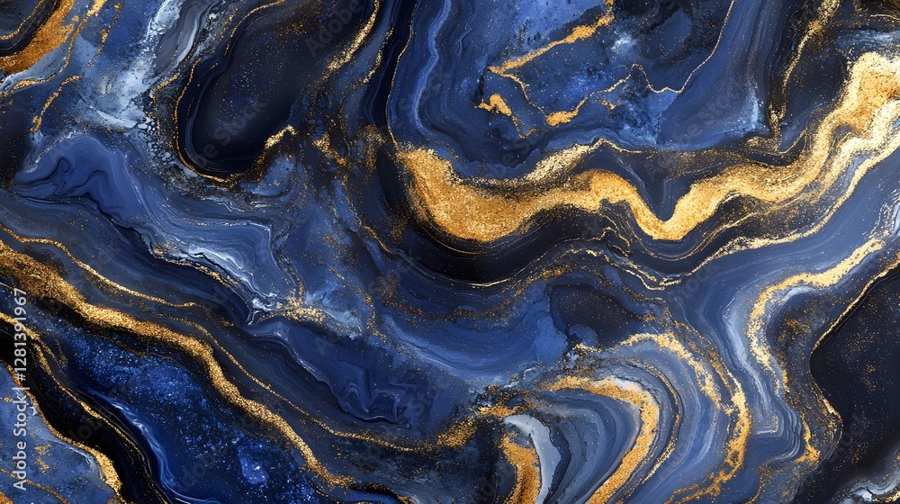 Poster stunning abstract background with swirling fluid patterns of deep blue gold and amber tones resembli