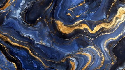 Obraz premium Stunning abstract background with swirling fluid patterns of deep blue gold and amber tones Resembling a luxurious marble or gemstone surface this textured design evokes a sense of elegance mystery