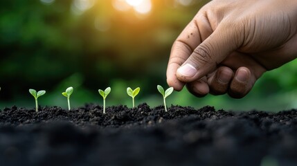 Hands carefully plant seeds in fertile soil for a garden, embodying spring's renewal and the farming tradition