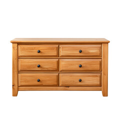 Wooden dresser with six drawers, white isolated background