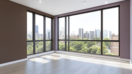 Fototapeta premium Modern Empty Room with City View Panoramic Window