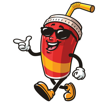 recommend clip art: Soft drink cup character mascot cartoon is walking and wearing sunglasses