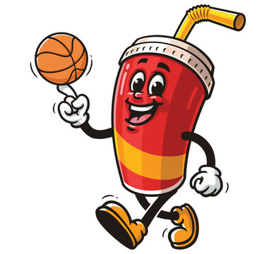 recommend clip art: Soft drink cup character mascot cartoon playing basketball