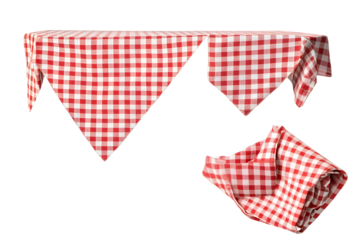 Red checked tablecloth set isolated on transparent background