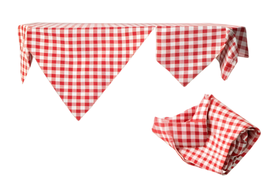 Red checked tablecloth set isolated on transparent background