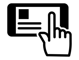 touchscreen ordering icon showing a hand tapping on a smartphone or tablet, symbolizing online food ordering or digital transactions.
