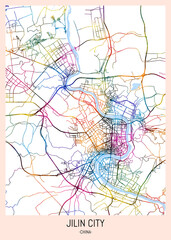 Jilin City China Map, downtown tourism, house art travel, scenic metropolis concept, travel art city, patriotic abstract banner
