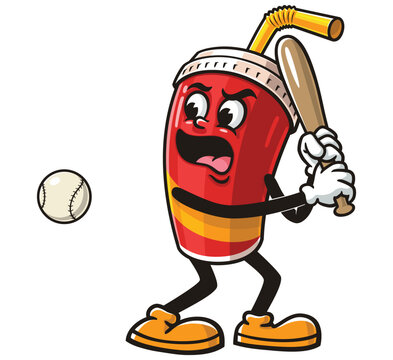 recommend clip art: Soft drink cup character mascot cartoon playing baseball