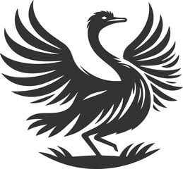 Ostrich stretching its wings backward animal silhouette vector
