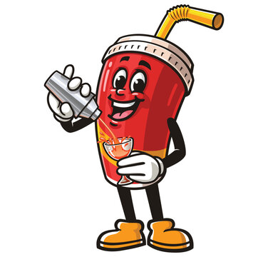 recommend clip art: Soft drink Cup character mascot cartoon is making a cocktail
