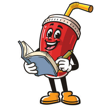 recommend clip art: Soft drink cup character mascot cartoon holding a book