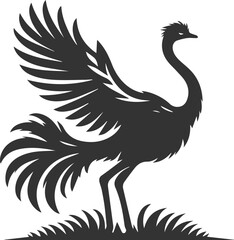 Ostrich stretching its wings backward animal silhouette vector