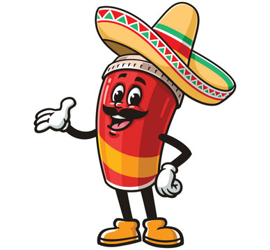 recommend clip art: Soft drink cup character mascot cartoon wearing a sombrero