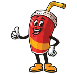 Soft drink cup character mascot cartoon with thumbs up pose