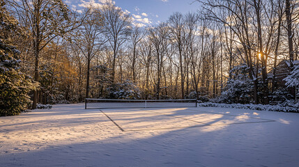 Quiet Snowy Tennis Court in the Woods