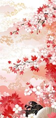 Ornate sakura and maple leaf designs softly merging into a traditional kimono pattern