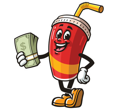 recommend clip art: Soft drink cup character mascot cartoon holding cash